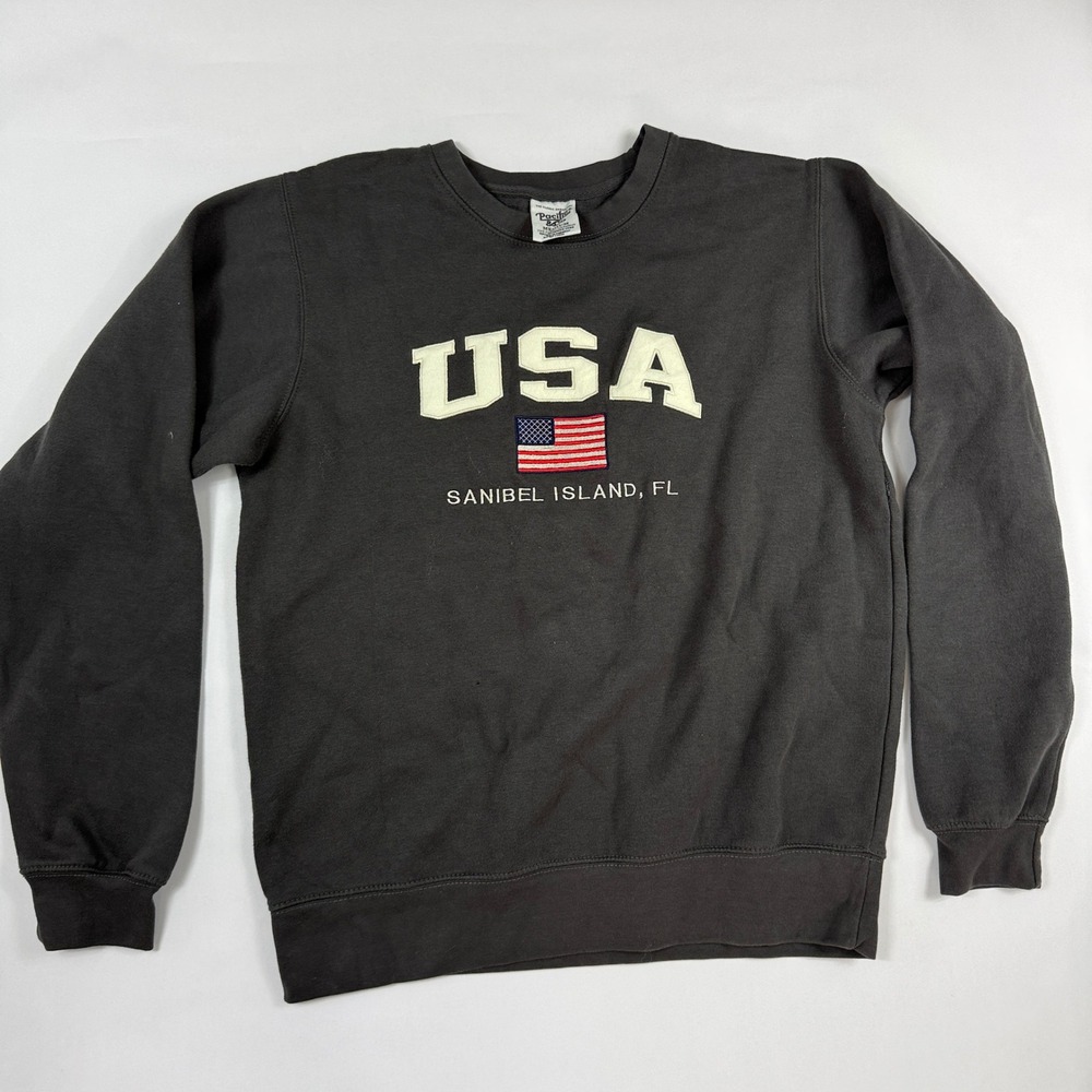 Vintage 90s Pacific & Co USA Sanibel Island FL Sweatshirt Faded Black Mens M